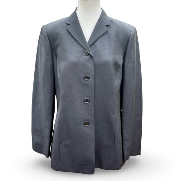 NWT ANN TAYLOR PETITES Womens 14P Navy Blue 4 Button Blazer‎ Linen Blend 70821 - Picture 1 of 6